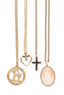 Lot 83 - FOUR PENDANTS AND CHAINS