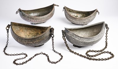 Lot 87 - FOUR TINNED COPPER KASHKULS, PERSIA OR AFGHANISTAN, 19TH CENTURY