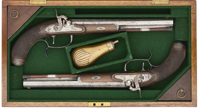 Lot 257 - A CASED PAIR OF 40 BORE PERCUSSION DUELLING PISTOLS BY D. EGG, LONDON, CIRCA 1800