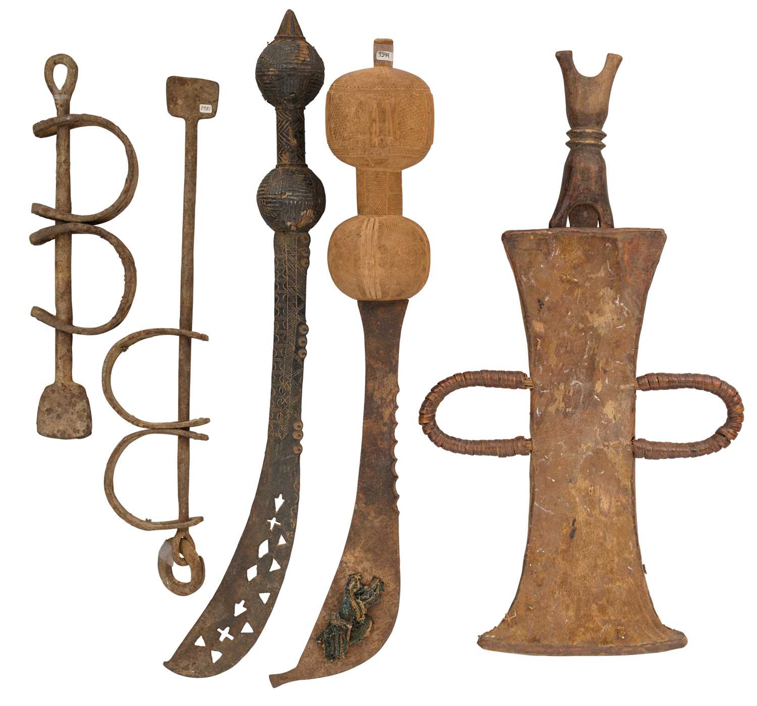 Lot 518 - TWO GHANAIAN ASHANTI AFENA SWORDS, AND A CAMEROONIAN TIKA, LATE 19TH CENTURY