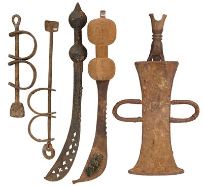 Lot 518 - TWO GHANAIAN ASHANTI AFENA SWORDS, AND A CAMEROONIAN TIKA, LATE 19TH CENTURY