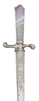 Lot 63 - A FINE GERMAN HUNTING SWORD WITH ENAMELLED SILVER MOUNTS, AUGSBURG, 17TH CENTURY