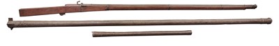 Lot 386 - A LARGE INDIAN MATCH-LOCK WALL-PIECE, AN INDIAN WALL-PIECE BARREL OF LARGE BORE AND