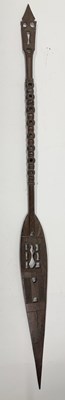 Lot 522 - SIX AFRICAN AND OCEANIC PADDLE SPEARS, AND TEN VARIOUS AFRICAN SPEARS, MOSTLY 20TH CENTURY