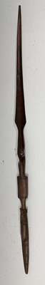 Lot 522 - SIX AFRICAN AND OCEANIC PADDLE SPEARS, AND TEN VARIOUS AFRICAN SPEARS, MOSTLY 20TH CENTURY