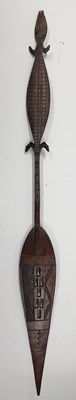 Lot 522 - SIX AFRICAN AND OCEANIC PADDLE SPEARS, AND TEN VARIOUS AFRICAN SPEARS, MOSTLY 20TH CENTURY