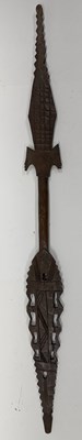Lot 522 - SIX AFRICAN AND OCEANIC PADDLE SPEARS, AND TEN VARIOUS AFRICAN SPEARS, MOSTLY 20TH CENTURY