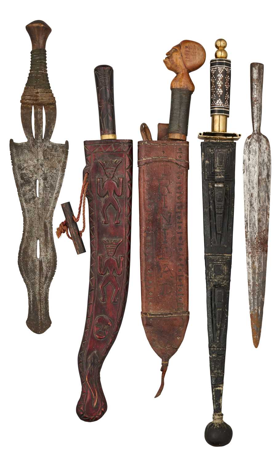 Lot 523 - VARIOUS TRIBAL WEAPONS AND SEVEN AFRICAN SPEARHEADS, MOSTLY 20TH CENTURY