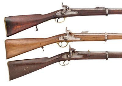 Lot 476 - AN EAST INDIAN COMPANY PERCUSSION SERVICE MUSKET, AND TWO PERCUSSION SERVICE CARBINES