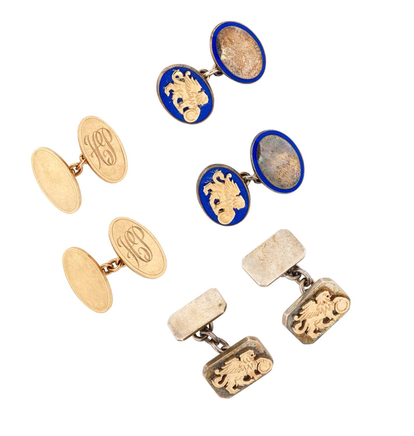 Lot 308 - CROPP & FARR: PAIR OF GOLD CUFFLINKS AND TWO PAIRS OF SILVER AND GOLD CUFFLINKS BY ASPREY