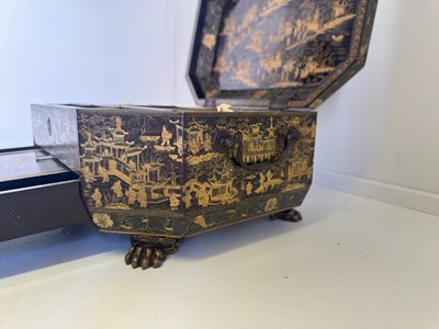Lot 79 - A CHINESE EXPORT LACQUER GAMES BOX AND HINGED COVER, QING DYNASTY, 19TH CENTURY