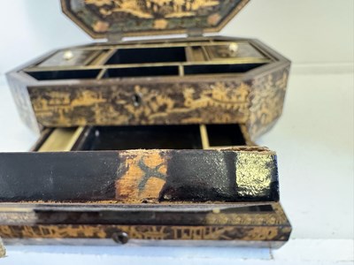 Lot 79 - A CHINESE EXPORT LACQUER GAMES BOX AND HINGED COVER, QING DYNASTY, 19TH CENTURY