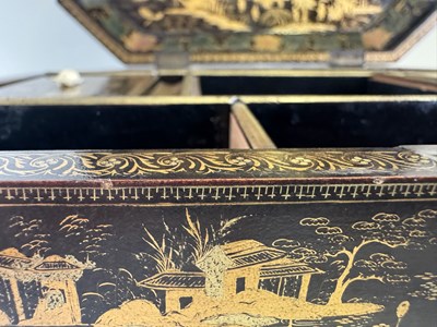 Lot 79 - A CHINESE EXPORT LACQUER GAMES BOX AND HINGED COVER, QING DYNASTY, 19TH CENTURY