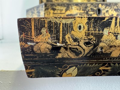 Lot 79 - A CHINESE EXPORT LACQUER GAMES BOX AND HINGED COVER, QING DYNASTY, 19TH CENTURY