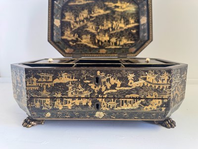 Lot 79 - A CHINESE EXPORT LACQUER GAMES BOX AND HINGED COVER, QING DYNASTY, 19TH CENTURY
