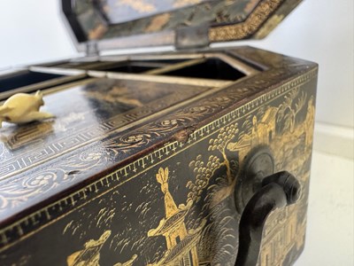 Lot 79 - A CHINESE EXPORT LACQUER GAMES BOX AND HINGED COVER, QING DYNASTY, 19TH CENTURY