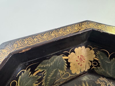 Lot 79 - A CHINESE EXPORT LACQUER GAMES BOX AND HINGED COVER, QING DYNASTY, 19TH CENTURY