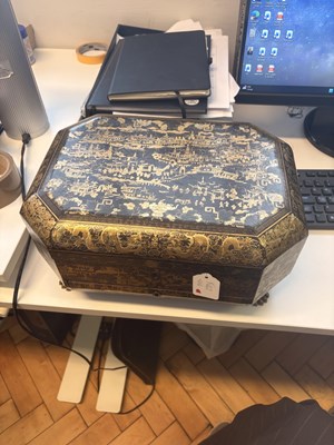 Lot 79 - A CHINESE EXPORT LACQUER GAMES BOX AND HINGED COVER, QING DYNASTY, 19TH CENTURY