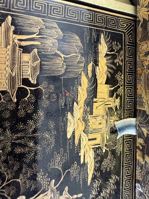 Lot 79 - A CHINESE EXPORT LACQUER GAMES BOX AND HINGED COVER, QING DYNASTY, 19TH CENTURY
