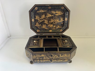 Lot 79 - A CHINESE EXPORT LACQUER GAMES BOX AND HINGED COVER, QING DYNASTY, 19TH CENTURY