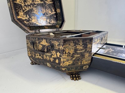 Lot 79 - A CHINESE EXPORT LACQUER GAMES BOX AND HINGED COVER, QING DYNASTY, 19TH CENTURY