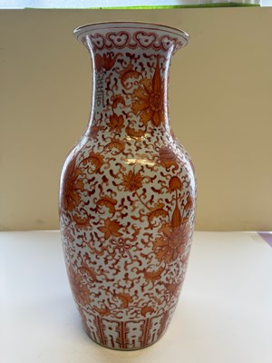Lot 76 - A CHINESE IRON-RED 'LOTUS' VASE, QING DYNASTY, 19TH CENTURY