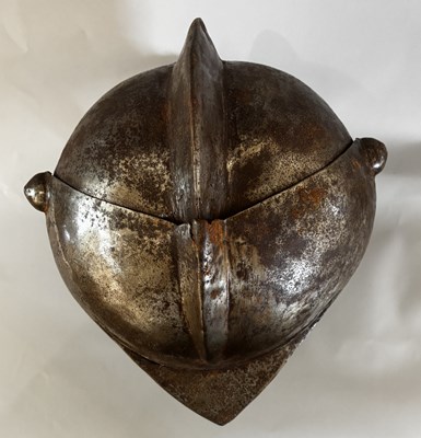 Lot 553 - A CLOSE-HELMET IN LATE 16TH/EARLY 17TH CENTURY STYLE, 19TH CENTURY