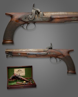 Lot 40 - A CASED PAIR OF PERCUSSION SAW-HANDLED OFFICER’S BELT PISTOLS OF MUSKET BORE BY S. & C. SMITH