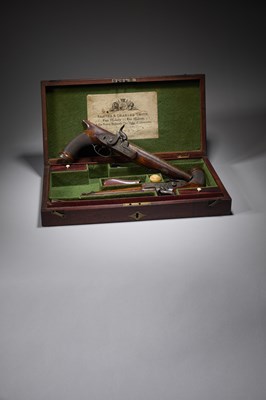 Lot 40 - A CASED PAIR OF PERCUSSION SAW-HANDLED OFFICER’S BELT PISTOLS OF MUSKET BORE BY S. & C. SMITH