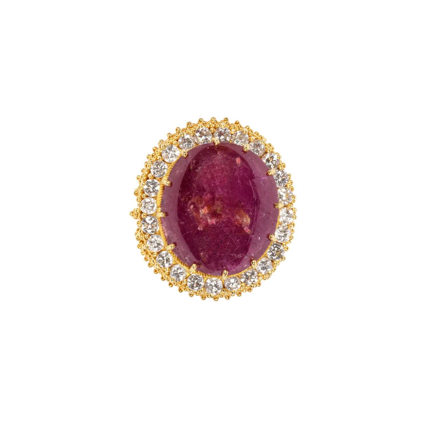 Lot 336 - RUBY AND DIAMOND RING, 1960s