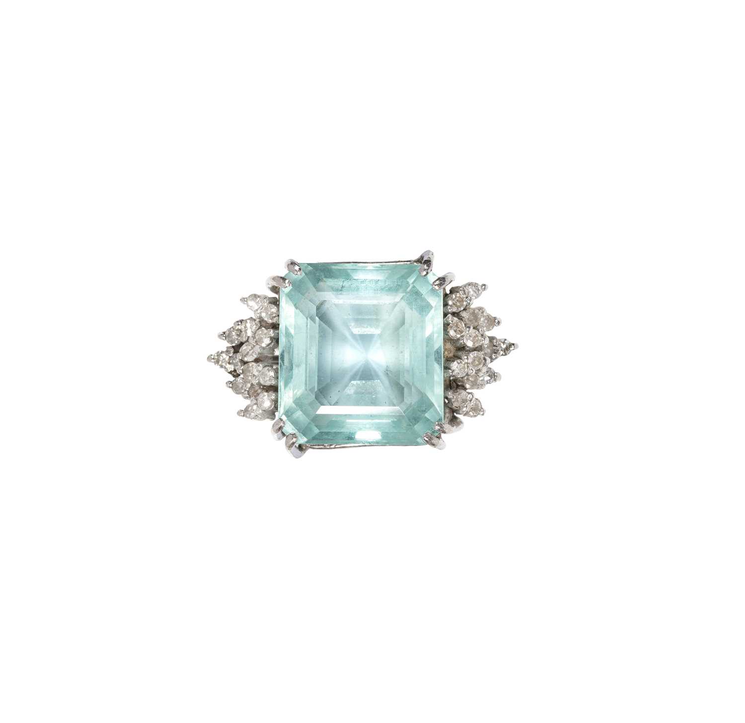 Lot 360 - AQUAMARINE AND DIAMOND RING, 1970s
