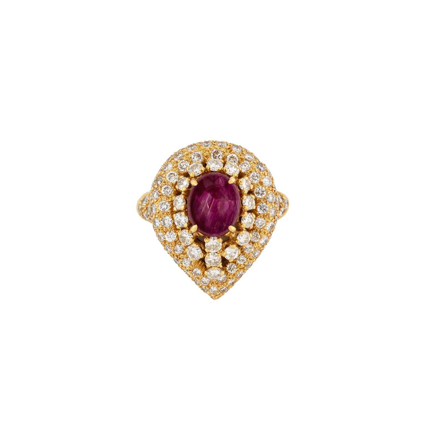 Lot 349 - RUBY AND DIAMOND CLUSTER RING. 1980s