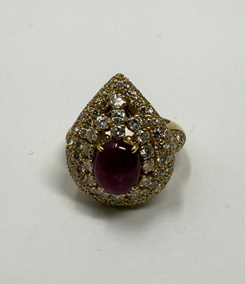 Lot 349 - RUBY AND DIAMOND CLUSTER RING. 1980s
