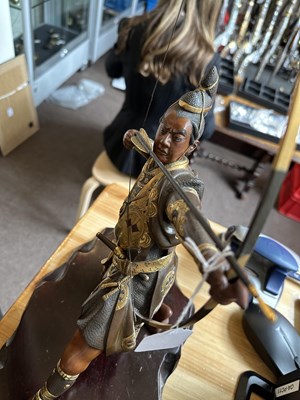 Lot 136 - A LARGE JAPANESE GILT-BRONZE AND MULTI-PATINATED OKIMONO OF A SAMURAI ARCHER BY JUKO, MEIJI PERIOD (1868-1912)