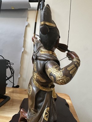 Lot 136 - A LARGE JAPANESE GILT-BRONZE AND MULTI-PATINATED OKIMONO OF A SAMURAI ARCHER BY JUKO, MEIJI PERIOD (1868-1912)