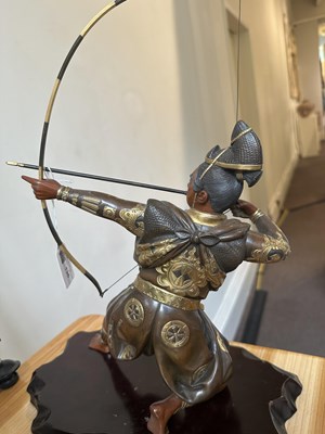 Lot 136 - A LARGE JAPANESE GILT-BRONZE AND MULTI-PATINATED OKIMONO OF A SAMURAI ARCHER BY JUKO, MEIJI PERIOD (1868-1912)