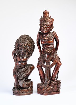 Lot 221 - TWO CARVED WOOD FIGURES OF RAKSHASAS, BALI, INDONESIA, 20TH CENTURY