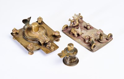 Lot 125 - THREE SMALL BRASS SAIVITE SHRINES, WESTERN DECCAN, 18TH/19TH CENTURY