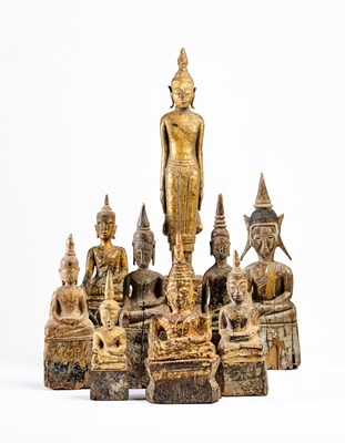 Lot 216 - A COLLECTION OF GILT WOOD FIGURES OF BUDDHA, THAILAND, 19TH/20TH CENTURIES