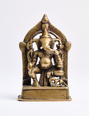 Lot 124 - A SMALL BRONZE FIGURE OF GANESHA, WESTERN DECCAN, CIRCA 17TH CENTURY