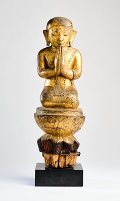 Lot 219 - A GILT WOOD FIGURE OF A BUDDHIST MONK, BURMA (MYANMAR), 19TH CENTURY