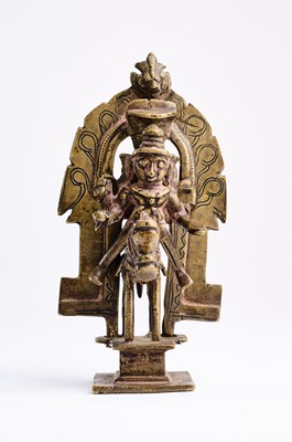 Lot 136 - A BRONZE FIGURE OF A DEITY ON HORSEBACK, PROBABLY KHANDOBA, WESTERN DECCAN, 19TH CENTURY