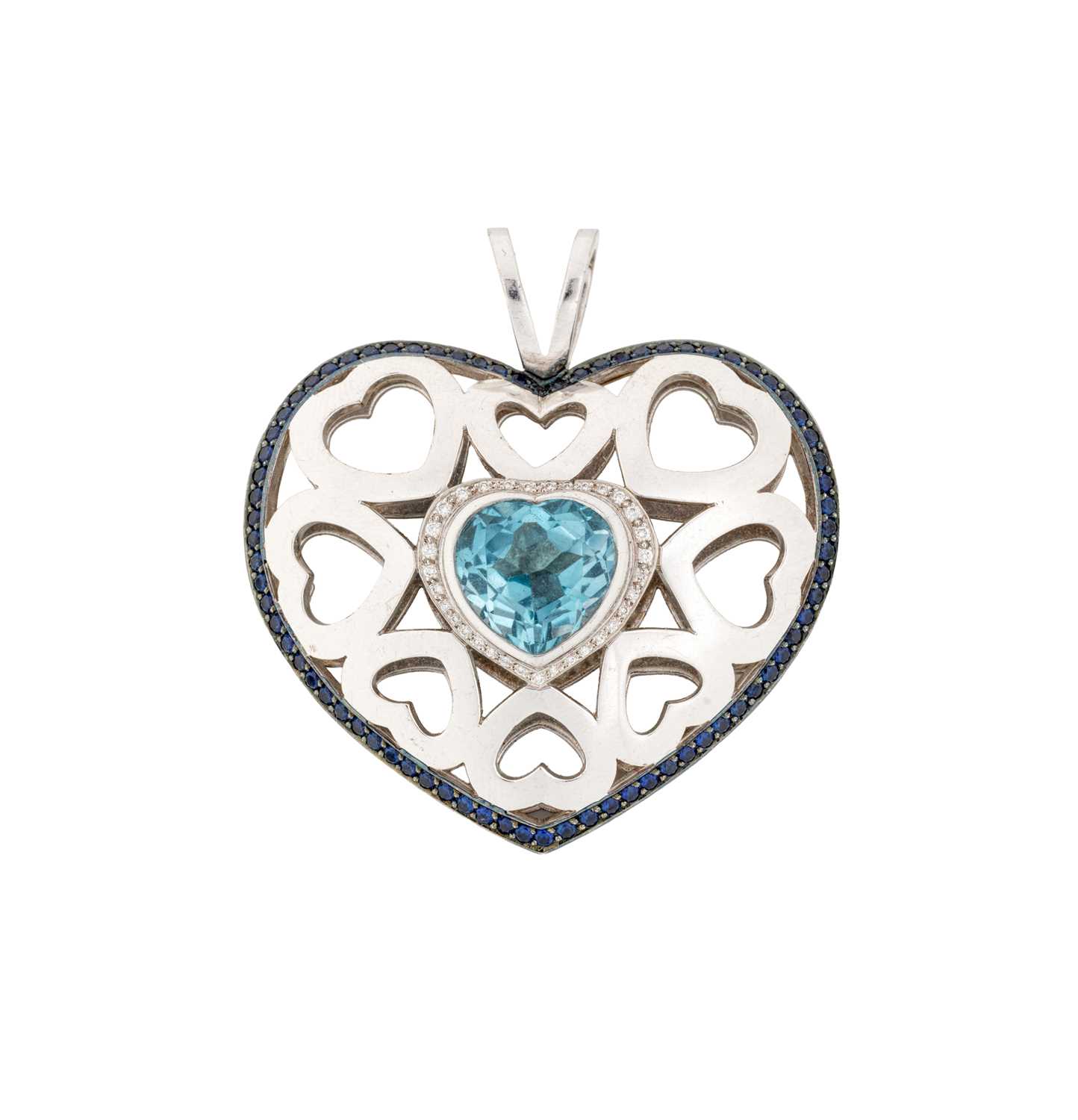 Lot 366 - THEO FENNELL: BLUE TOPAZ, SAPPHIRE AND DIAMOND PENDANT