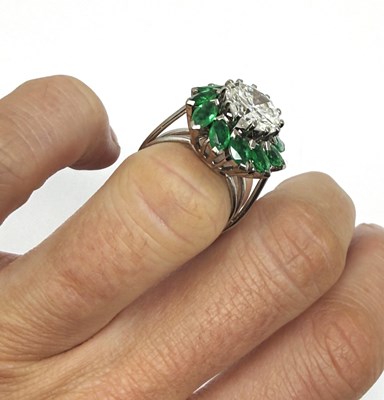 Lot 391 - EMERALD AND DIAMOND RING, 1960s