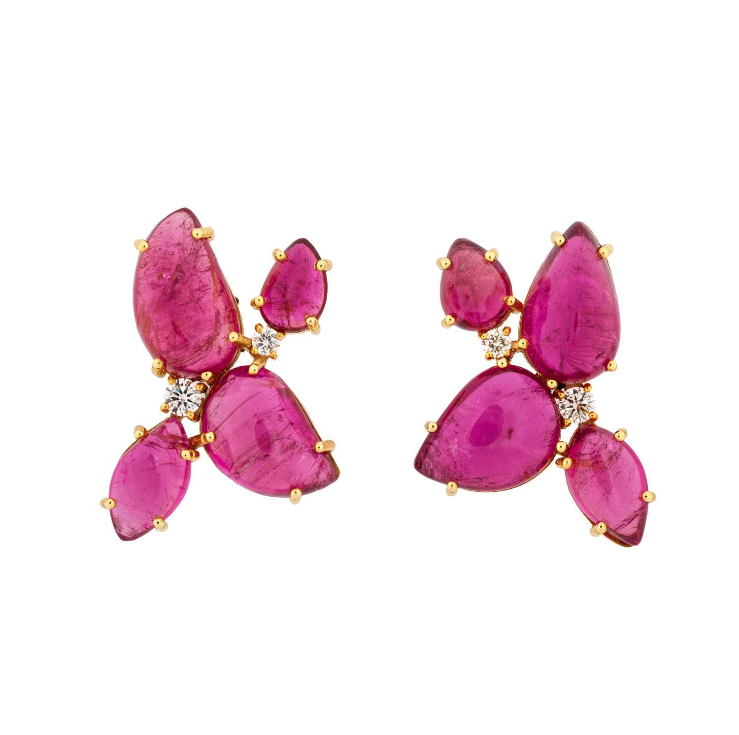 Lot 376 - PAIR OF TOURMALINE AND DIAMOND EARRINGS