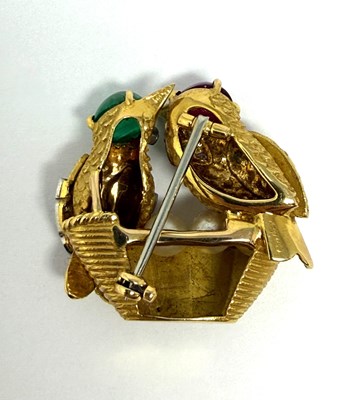 Lot 500 - CARTIER: RUBY, EMERALD, PEARL AND DIAMOND BROOCH, 1960s