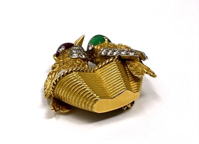 Lot 500 - CARTIER: RUBY, EMERALD, PEARL AND DIAMOND BROOCH, 1960s