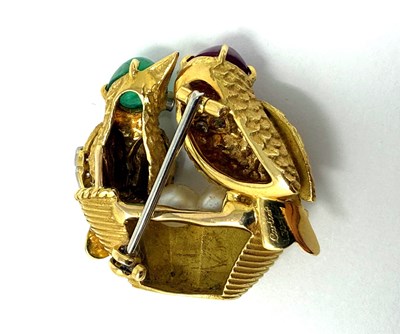 Lot 500 - CARTIER: RUBY, EMERALD, PEARL AND DIAMOND BROOCH, 1960s