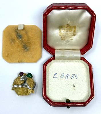 Lot 500 - CARTIER: RUBY, EMERALD, PEARL AND DIAMOND BROOCH, 1960s
