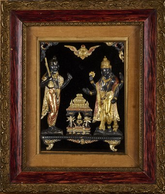 Lot 169 - A PARCEL GILT SILVER REPOUSSE PLAQUE, TAMIL NADU, SOUTH INDIA, CIRCA 1900